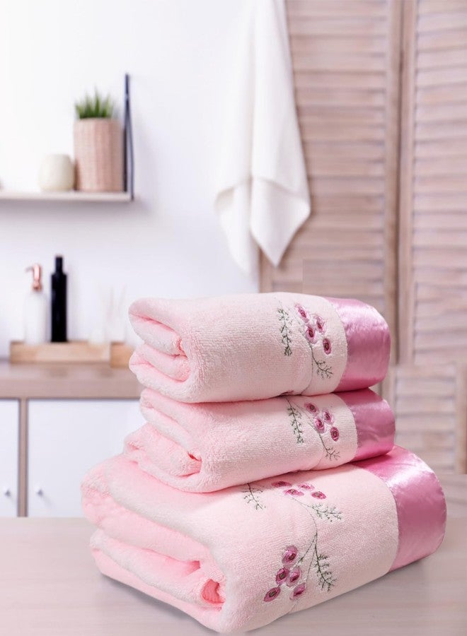 ABREEZE Pink Plum Blossom-Embroidered Bath Towel Set, 3 Pieces，Soft, Skin-Friendly and Water-Absorbent, Mother's Day and Valentine's Day Gift(1 Bath Towel,2 Hand Towels) - Image 3